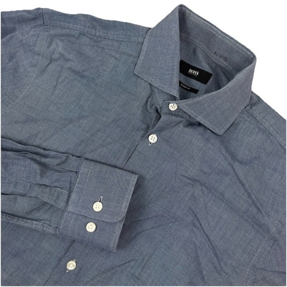 HUGO BOSS‎ Mark US Mens Long Sleeve Button Shirt Blue/White Sharp Fit 14.5 32/33 - Picture 1 of 6